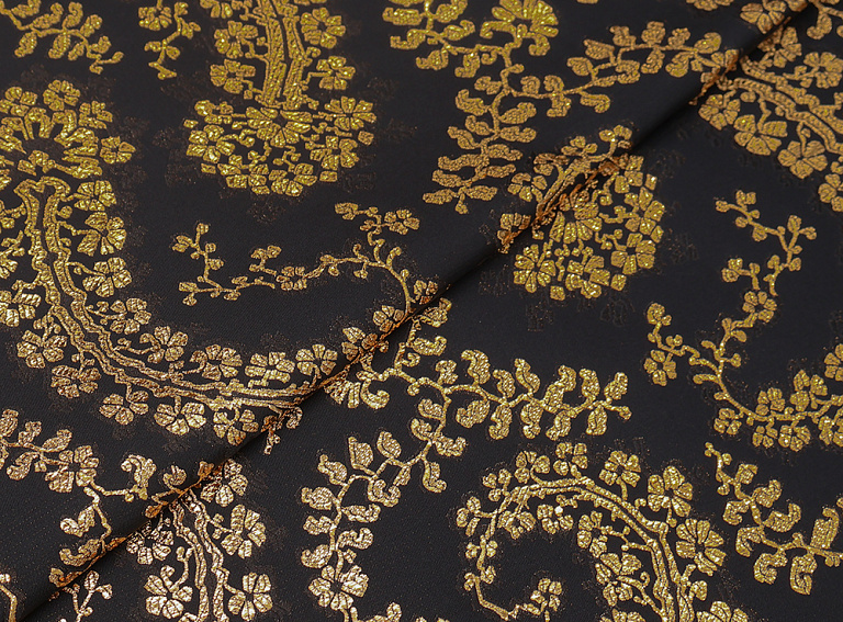Фото ткани Жаккард с золотым рисунком, цвет - черный, золотой