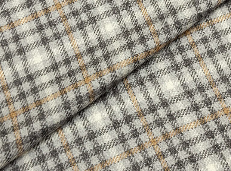 Фото ткани Шерстяная ткань с шелком в клетку, цвет - серый