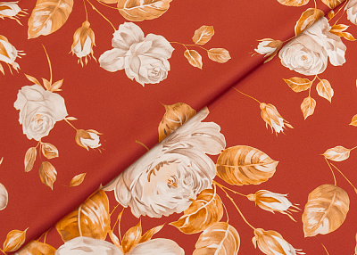 Фото ткани Натуральный шелк с розами тип Dolce&Gabbana, цвет - красный