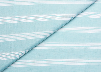 Фото ткани Хлопковая  ткань, цвет - белый, бирюзовый, полоска