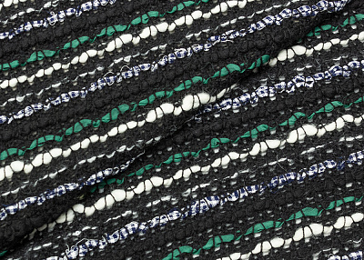 Фото ткани Вязаное полотно тип Chanel с пайетками, цвет - черный и полоска
