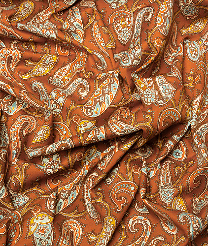 Хлопковая ткань тип Etro, цвет - желтый, коричневый, голубой, пейсли. Изображение 3