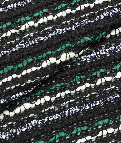Вязаное полотно тип Chanel с пайетками, цвет - черный и полоска. Изображение 1