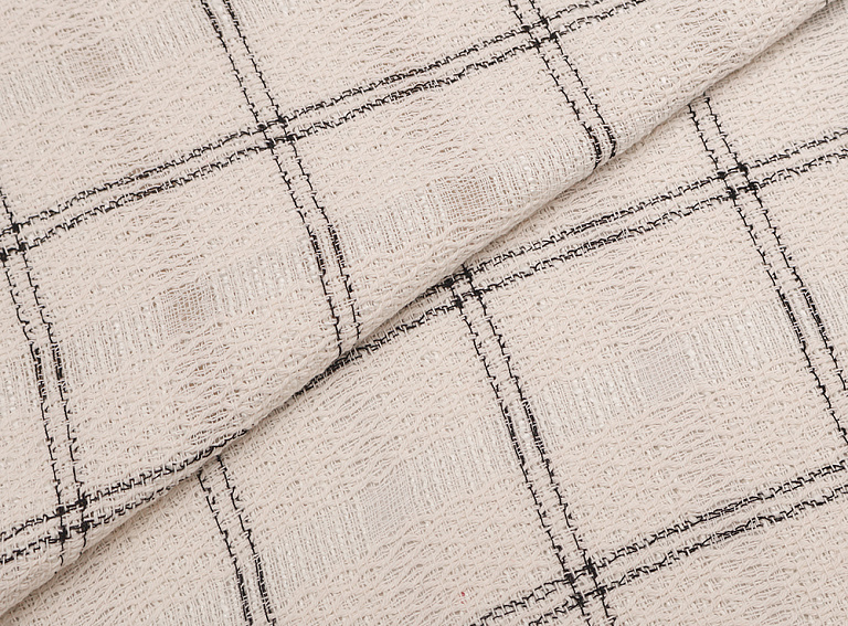 Фото ткани Хлопковый твид тип Chanel, цвет - молочный и клетка