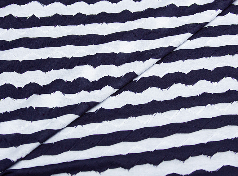 Фото ткани Трикотаж тип Missoni, цвет - синий, белый, полоска