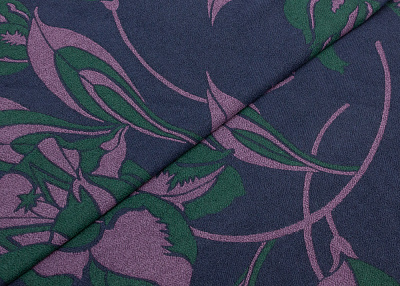 Фото ткани Шерстяная ткань тип Versace с рисунком, цвет - синий, зеленый, цветы