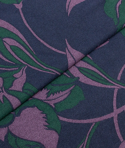 Шерстяная ткань тип Versace с рисунком, цвет - синий, зеленый, цветы. Изображение 1