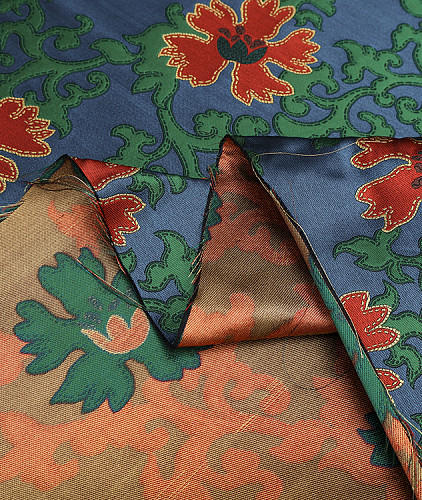 Жаккард с рисунком тип Valentino, цвет - синий, зеленый, цветы. Изображение 5