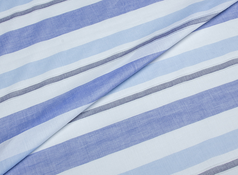 Фото ткани Батист, цвет - синий, белый, голубой, темно-синий, полоска