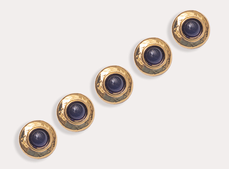 Фото ткани Пуговица круглая пластиковая, цвет - синий и золотой