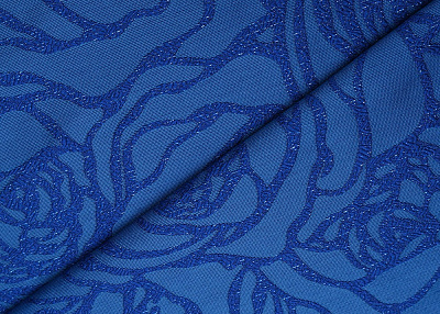 Фото ткани Жаккард с рисунком, цвет - электрик, цветы