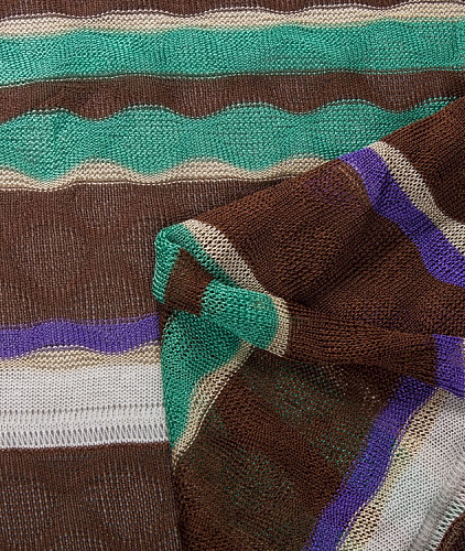 Вискоза тип Missoni, цвет - фиолетовый, коричневый, зеленый, полоска. Изображение 4