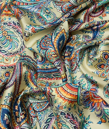 Твиловый шелк тип Etro, цвет - желтый, синий, зеленый, оранжевый, пейсли. Изображение 4