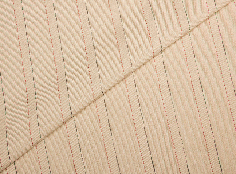 Фото ткани Хлопковая ткань, цвет - бежевый, бордовый, полоска