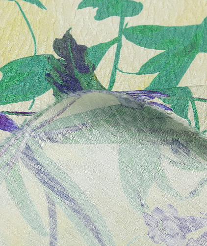 Жаккардовый шелк с цветами, цвет - зеленый, желтый, синий. Изображение 2