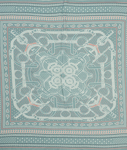 Шифон с рисунком (купон) тип Hermes, цвет - голубой, розовый, пейсли. Изображение 5