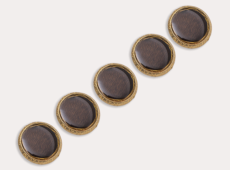 Фото ткани Пуговица круглая с эмалью, цвет - коричневый и золотой