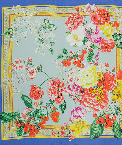 Шелковый платок тип Dolce&Gabbana (купон), цвет - красный, зеленый, голубой, цветы. Изображение 5