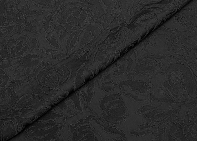 Фото ткани Жаккардовый шелк, цвет - черный и цветы