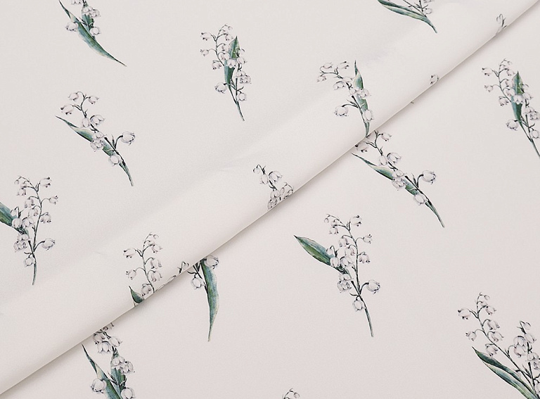 Фото ткани Натуральный шелк ландыши тип  Dior, цвет - белый