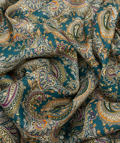 Льняная ткань тип Etro с рисунком, цвет - зеленый и пейсли. Изображение 3