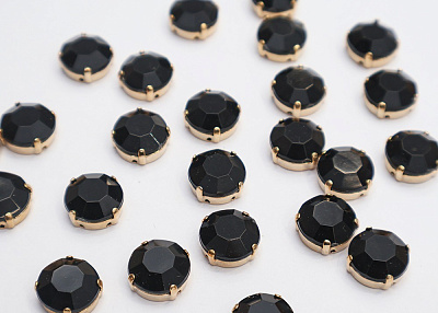 Фото ткани Стразы, цвет - черный и золотой