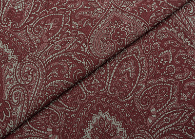 Фото ткани Хлопковый микровельвет, цвет - серый, бордовый, пейсли