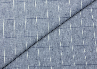 Фото ткани Льняная ткань, цвет - синий, белый, джинсовый, клетка