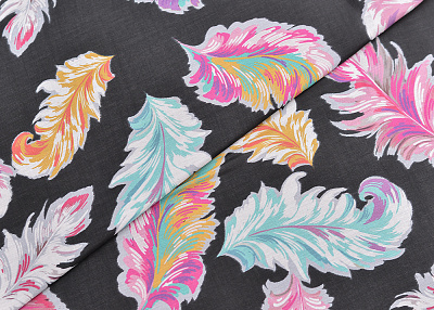 Фото ткани Батист тип Chanel с перьями, цвет - черный