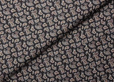 Фото ткани Твиловый шелк с рисунком (купон), цвет - черный, коричневый, пейсли