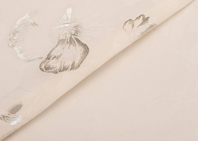 Фото ткани Шелковая органза, цвет - слоновая кость, блестящие цветы