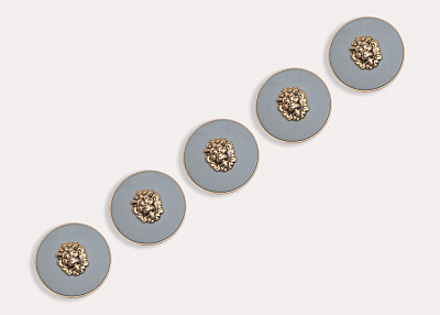 Фото ткани Пуговица круглая с гербом, цвет - голубой и золотой