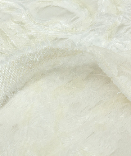 Шелковая органза тип Armani с рисунком (купон), цвет - экрю, молочный, цветы. Изображение 2