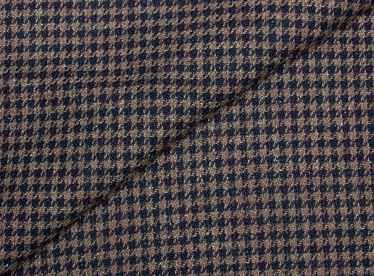 Фото ткани Шерстяная ткань, цвет - синий, коричневый, темно-синий, клетка, гусиная лапка