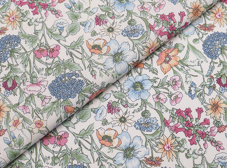 Фото ткани Хлопковая ткань тип Liberty с цветами, цвет - разноцветтный