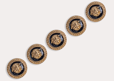 Фото ткани Пуговица круглая металлическая, цвет - черный и золотой