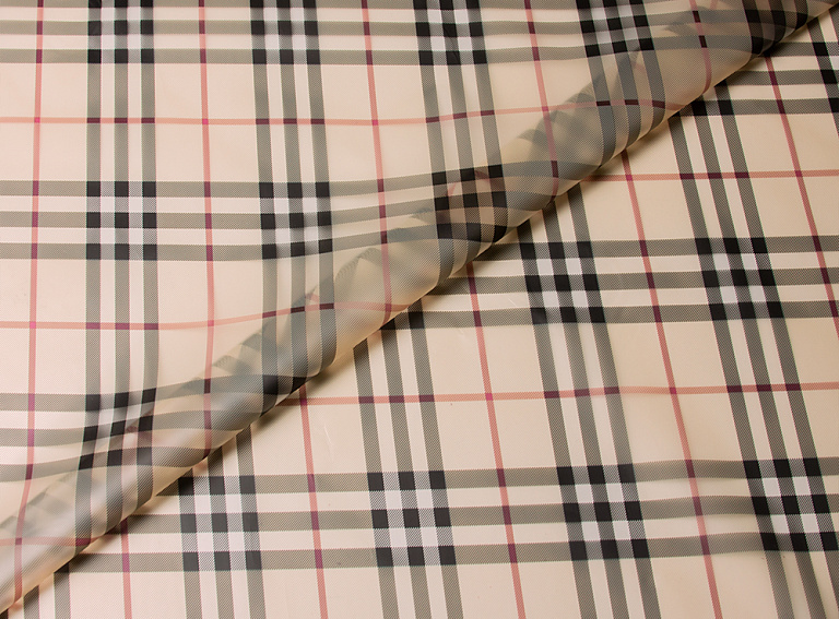 Фото ткани Плащевая ткань тип Burberry, цвет - бежевый, черный, бордовый, клетка