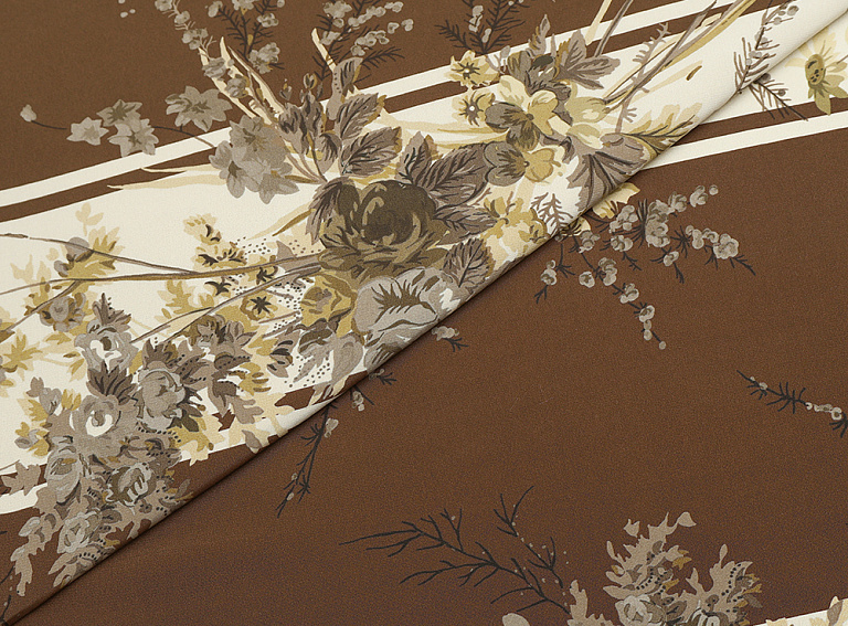 Фото ткани Натуральный шелк тип Valentino, цвет - коричневый в полоску