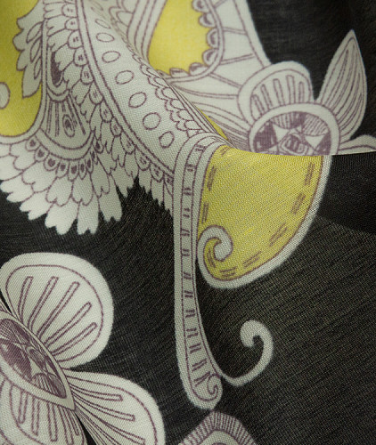 Батист тип Etro с рисунком, цвет - бежевый, желтый, бирюзовый, пейсли. Изображение 4
