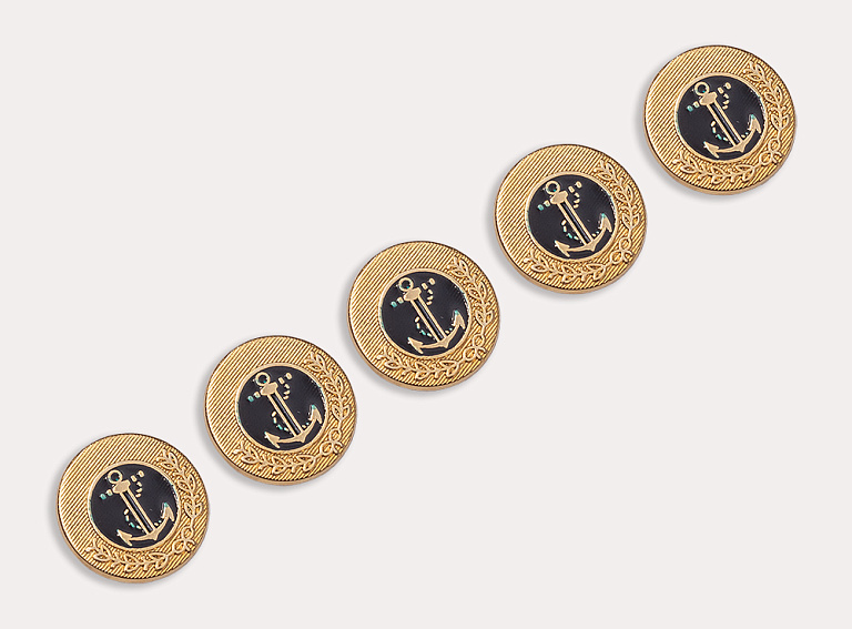 Фото ткани Пуговица круглая с якорем, цвет - черный и золотой