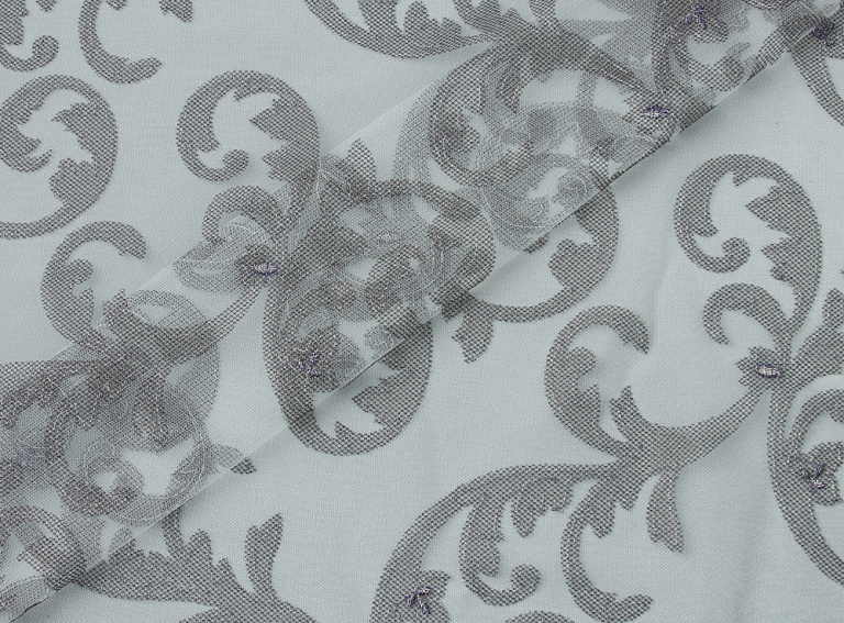 Фото ткани Сетка с рисунком, цвет - белый и бронза