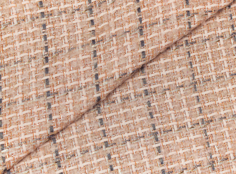 Фото ткани Костюмная ткань тип Chanel, цвет - клетка, коралловый, персиковый