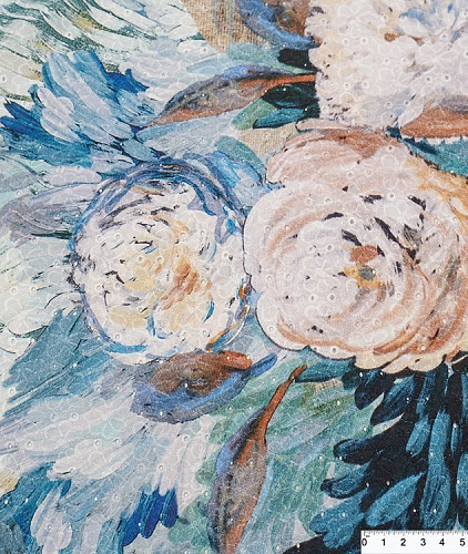 Хлопковое шитье с рисунком, цвет - голубой, бирюзовый, цветы. Изображение 6