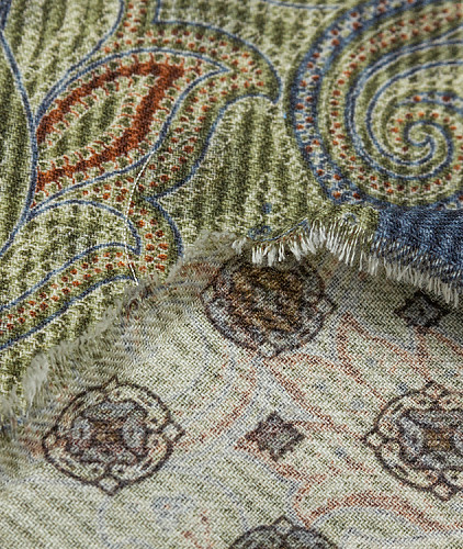 Кашемировая ткань тип Etro с рисунком, цвет - зеленый и пейсли. Изображение 2