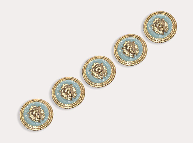 Фото ткани Пуговица круглая с гербом, цвет - голубой и золотой