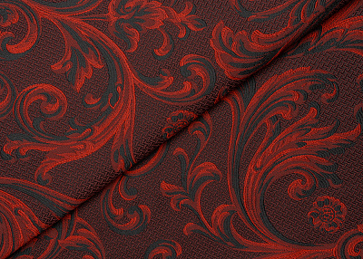 Фото ткани Жаккард с рисунком, цвет - бордовый, красный, черный
