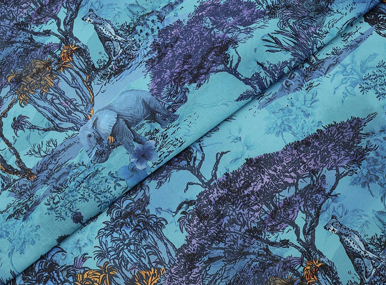 Фото ткани Хлопковый батист тип Dior с рисунком, цвет - бирюзовый