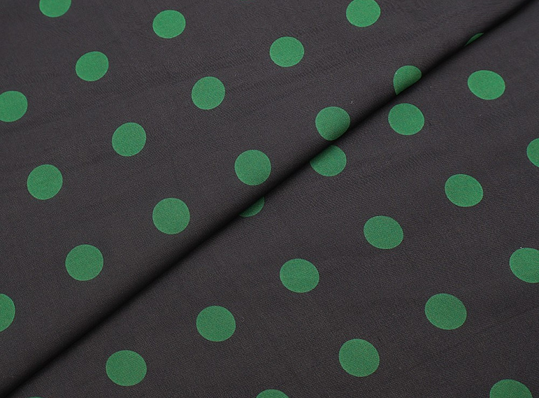 Фото ткани Шифон в горох тип Valentino, цвет - зеленый и темно-синий