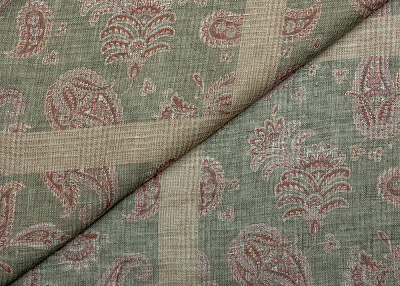 Фото ткани Льняная ткань, цвет - бордовый и пейсли