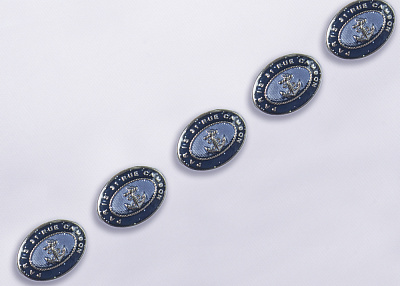 Фото ткани Пуговица овальная с якорем, цвет - голубой, серебро, темно-синий, металлик